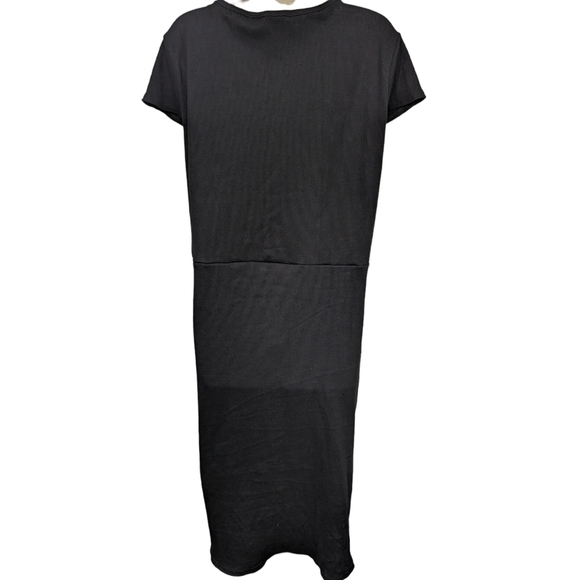 PrettyLittleThing NWT Ribbed Black Extreme Split Cap Sleeve Midi Dress Sz 16 - Picture 2 of 12